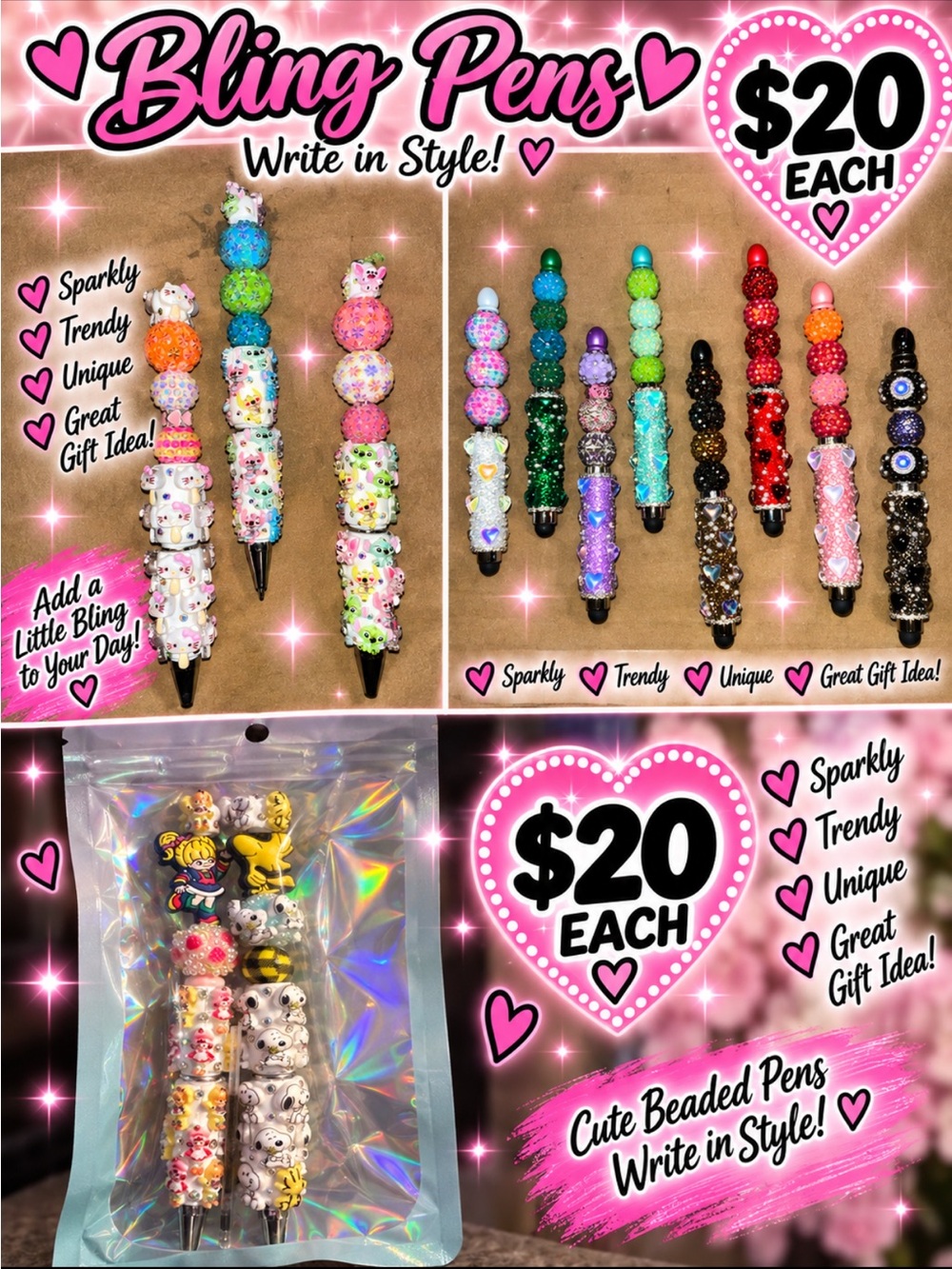 Handmade Rhinestone Bead Pen - Multi-Color Fun $18 each 🦩 - Picture 2 of 2